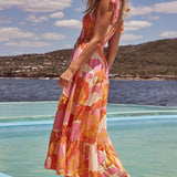 Sea Charm Sleeveless Pleated Stretch Chest Print Cami Dress