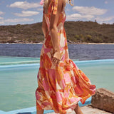 Sea Charm Sleeveless Pleated Stretch Chest Print Cami Dress
