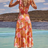 Sea Charm Sleeveless Pleated Stretch Chest Print Cami Dress