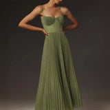 Bustier Pleated Tulle Fit & Flare Midi Dress
