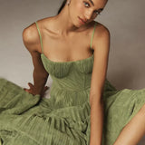 Bustier Pleated Tulle Fit & Flare Midi Dress