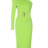 Asymmetrical One-Shoulder Belted Dress