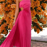 Pleated One-Shoulder Cut-Out Waist Gown