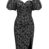 Vintage Square Neck Puff Sleeve Dress