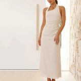 Casual Solid Color Sleeveless Backless Halter Midi Dress