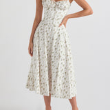 Rose Print Herringbone Slip Dress