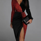 Dazzling Two-Tone Party Midi Dress