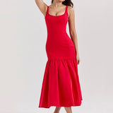 Sexy Low-Waist Bodycon Midi Dress - Scarlet Red
