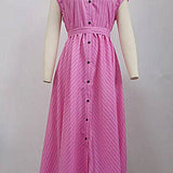Striped Shirt-Collar Button Midi Dress
