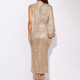 Sequins Halterneck Asymmetry Midi Dress