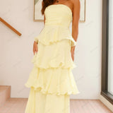 Sexy Chic Strapless Backless Tiered Midi Dress