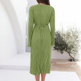 Mountain Vistas Draped Pleated Bell-Sleeve Midi Dress