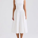 Stylish And Elegant Solid Color Round Neck Backless Sleeveless Midi Dress