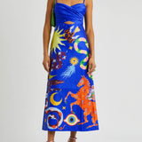 Summer Sexy Satin Backless Printed Sleeveless Midi Dress