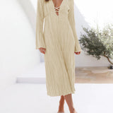 Mountain Vistas Draped Pleated Bell-Sleeve Midi Dress