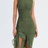 Casual Sleeveless Ruffle Midi Dress