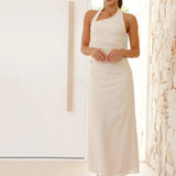 Casual Solid Color Sleeveless Backless Halter Midi Dress