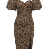 Vintage Square Neck Puff Sleeve Dress