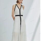 High-End Limited Edition Striped Color-Blocked Sleeveless Dress