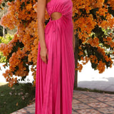 Pleated One-Shoulder Cut-Out Waist Gown