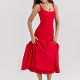 Sexy Low-Waist Bodycon Midi Dress - Scarlet Red