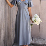 Side Split Midi Dress: Off The Shoulder Flutter Sleeve