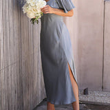 Side Split Midi Dress: Off The Shoulder Flutter Sleeve