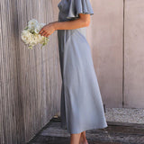 Side Split Midi Dress: Off The Shoulder Flutter Sleeve