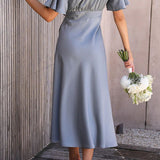 Side Split Midi Dress: Off The Shoulder Flutter Sleeve