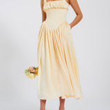Noreen Pleated Strap Puffy Maxi Dress