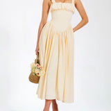 Noreen Pleated Strap Puffy Maxi Dress