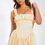 Noreen Pleated Strap Puffy Maxi Dress