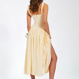 Noreen Pleated Strap Puffy Maxi Dress