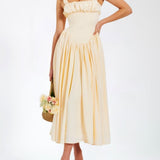 Noreen Pleated Strap Puffy Maxi Dress