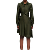 Asymmetric Satin Shirt Midi Dress