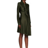 Asymmetric Satin Shirt Midi Dress