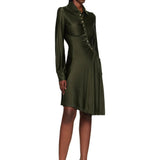 Asymmetric Satin Shirt Midi Dress