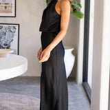Curve Satin Ruched Halter Neck Maxi Dress In Orchid