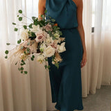 Curve Satin Ruched Halter Neck Maxi Dress In Orchid