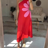 Positioned Floral Print Off-Shoulder Midi Dress
