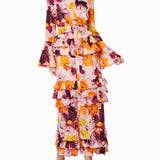 Floral Print Shirt Ruffle Cake Maxi Dress