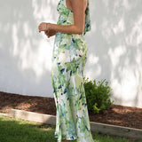 Floral Print Halter Backless Flowy Vacation Maxi Dresses