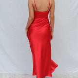 Satin Slit Midi Dresse