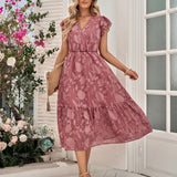 Rebecca V-Neck A-Line Dress:   Floral Flutter Sleeve Surplice Midi