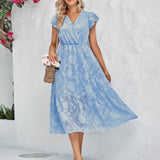 Rebecca V-Neck A-Line Dress:   Floral Flutter Sleeve Surplice Midi