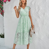 Rebecca V-Neck A-Line Dress:   Floral Flutter Sleeve Surplice Midi