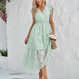 Rebecca V-Neck A-Line Dress:   Floral Flutter Sleeve Surplice Midi