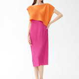 Round Neck Pleated Color Block Midi Dress