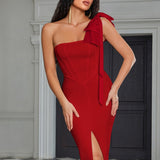 Sexy One Shoulder Cut Out Slit Dress