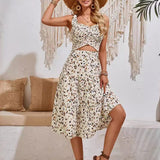 Fashion Printed Cutout Sleeveless Casual Dress